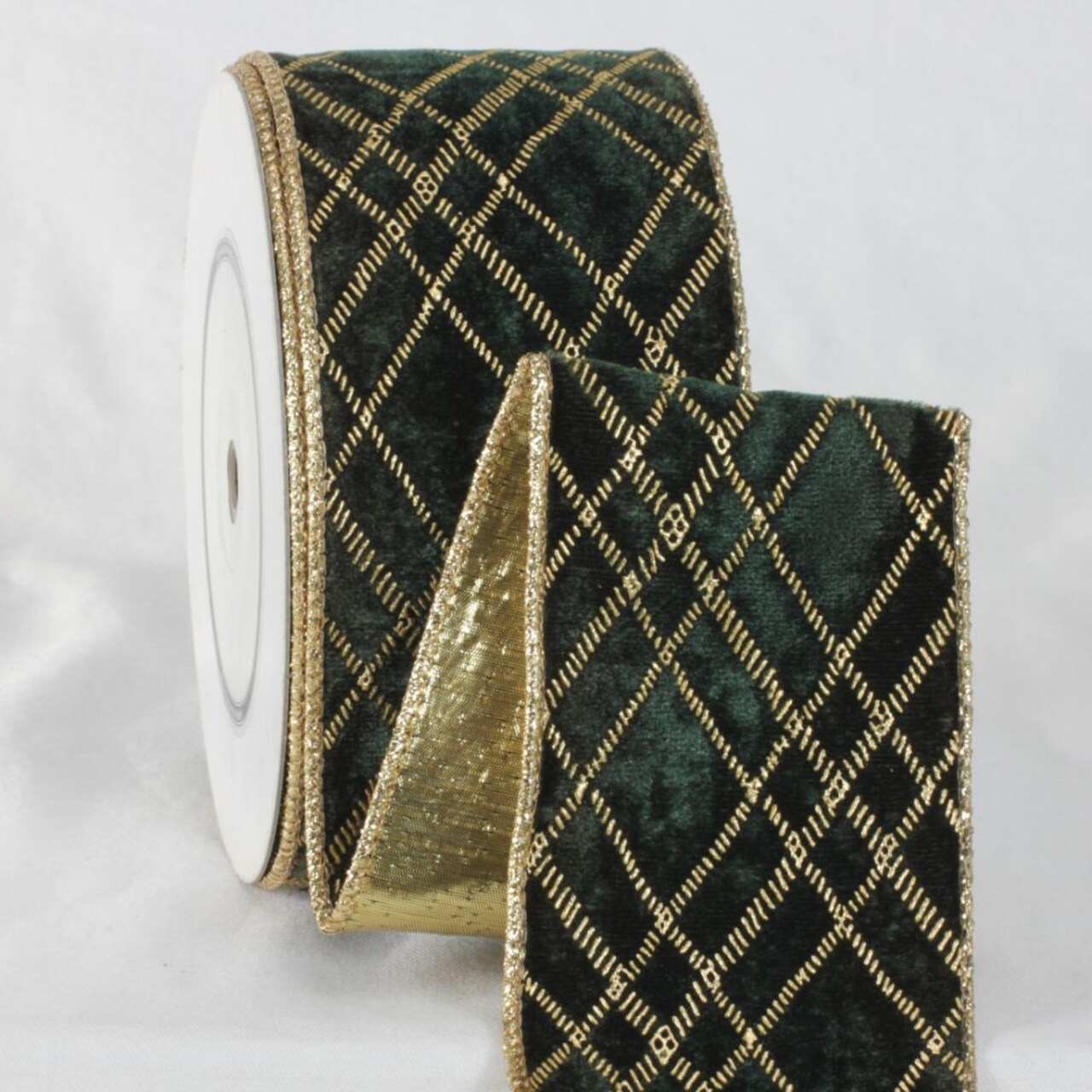 The Ribbon People Hunter Green and Gold Colored Diamond Patterned Craft Ribbon 3" x 20 Yards